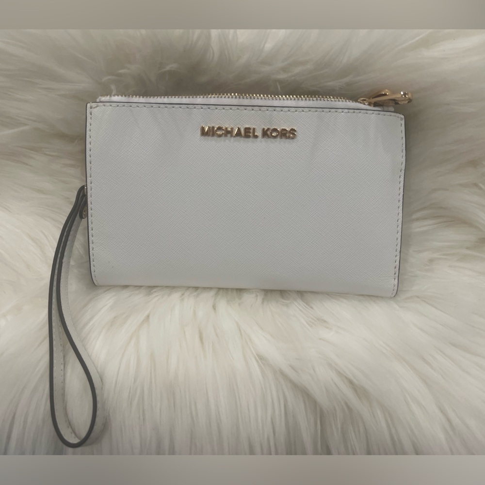 Michael Kors White Wristlet with Gold Details